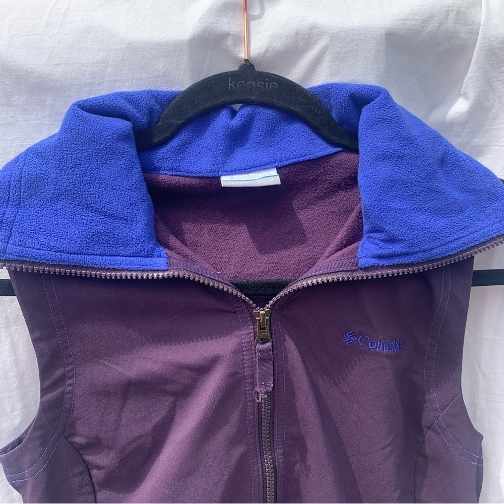 Columbia Purple & Blue Fleece-Lined Hiking Hooded Vest Y2K Outdoor Granola Girl - Picture 3 of 9